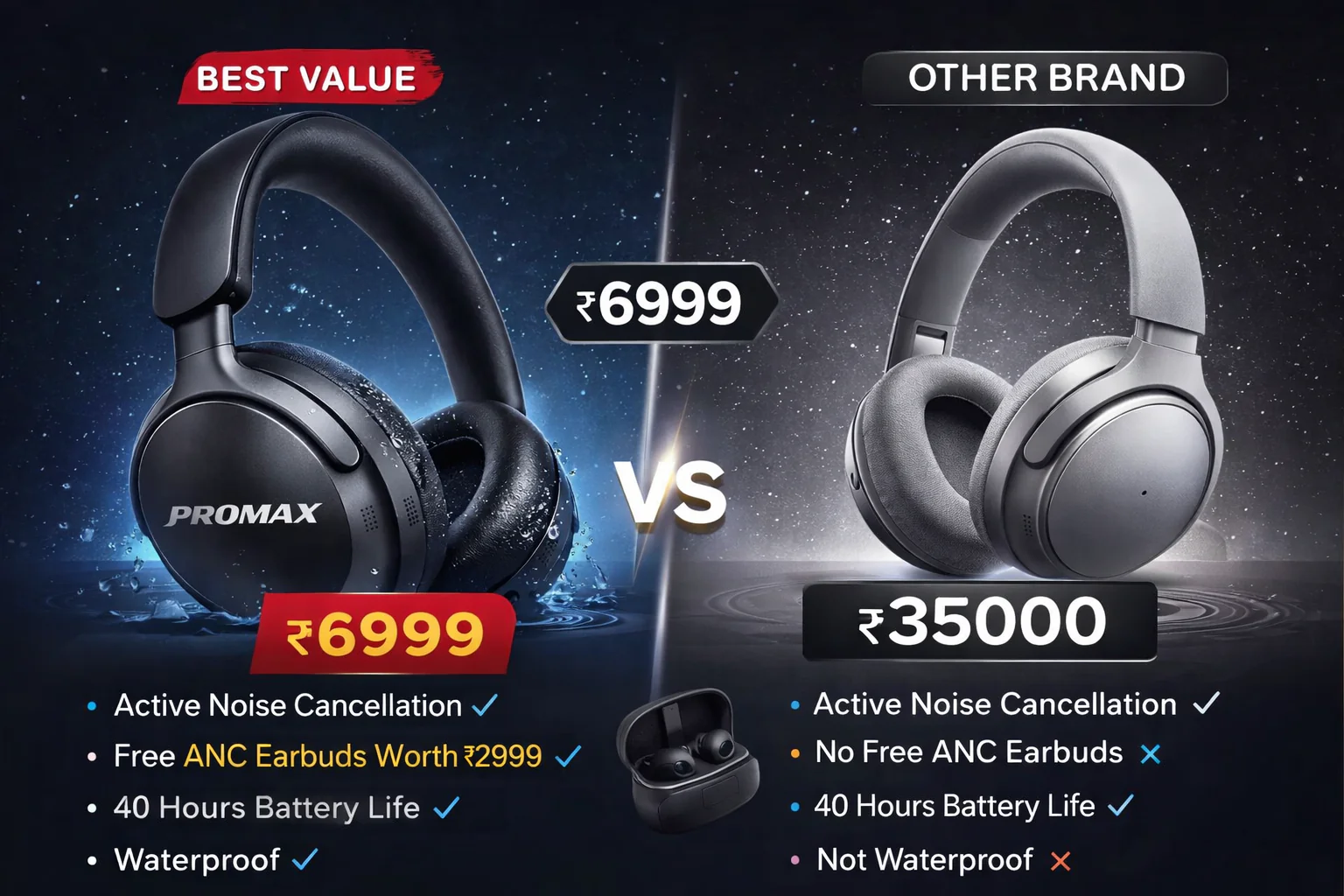 PROMAX ANC Headphones — Immersive Noise Cancellation, Alexa Voice Control, 40-Hour Battery & Complimentary ANC Earbuds - Image 12