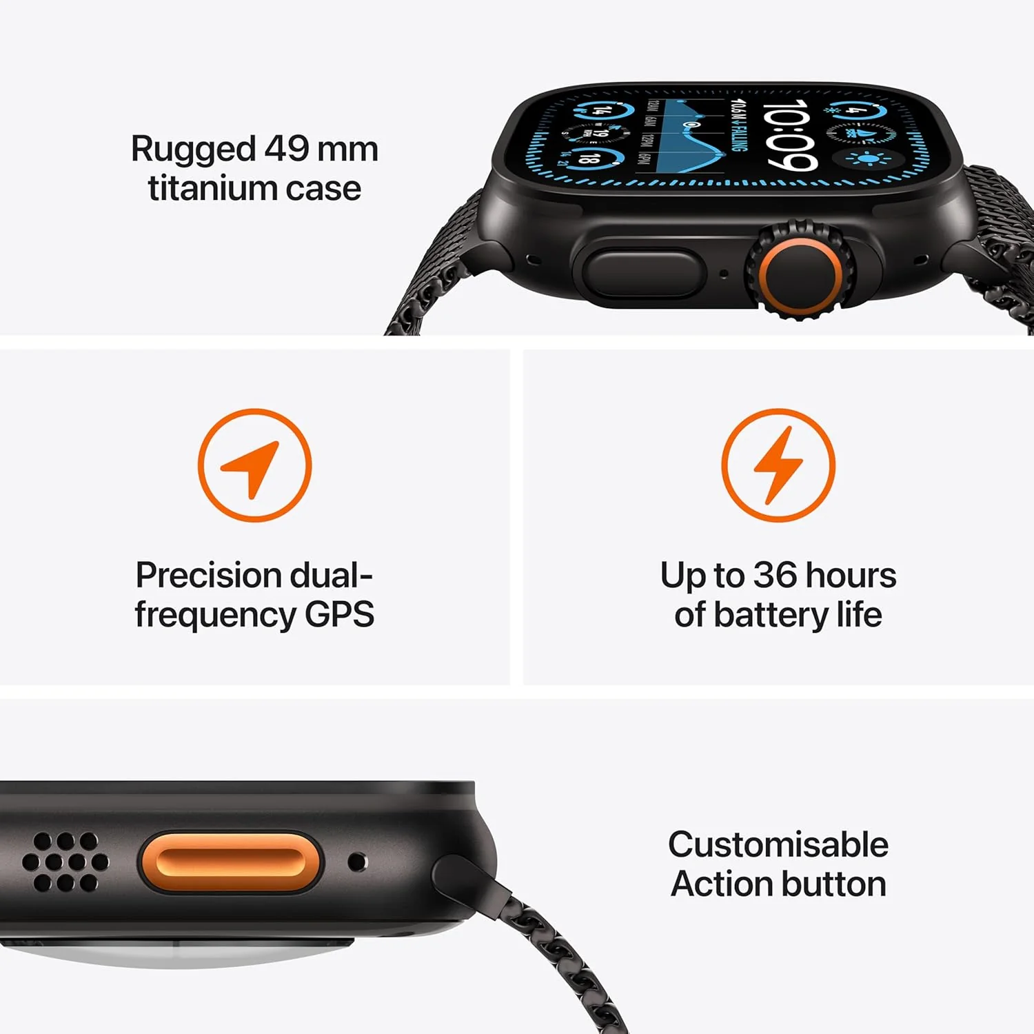 PRO ULTRA-2 GPS  Cellular 49mm Smartwatch, Sports Watch with Natural Titanium Case with Black Ocean Band- M/L. Fitness Tracker, Precision GPS, Action Button - Image 5