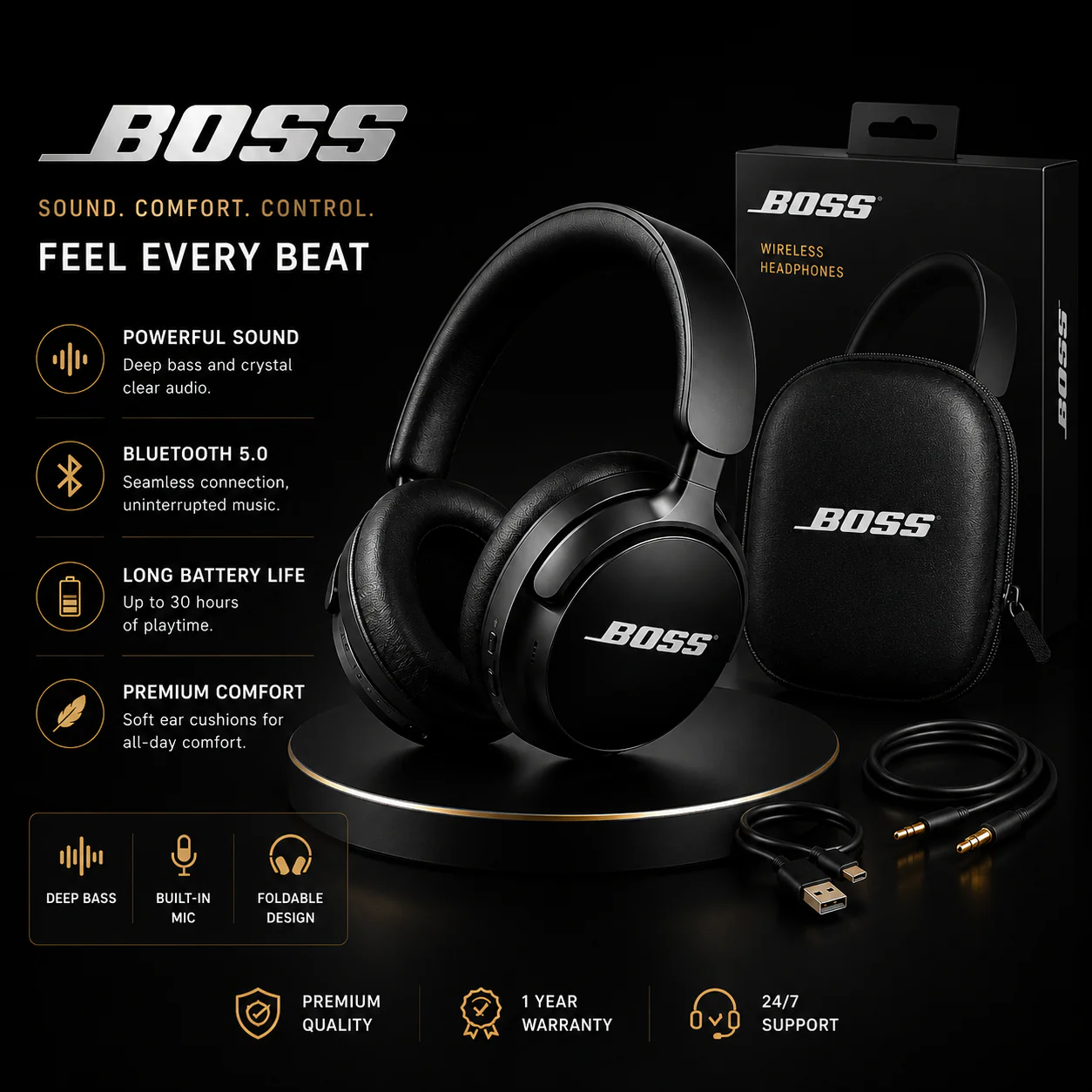 Boss Active Noise Cancelling Headphones with Alexa Voice Control | 40H Battery Life | Premium Sound Quality - Image 11