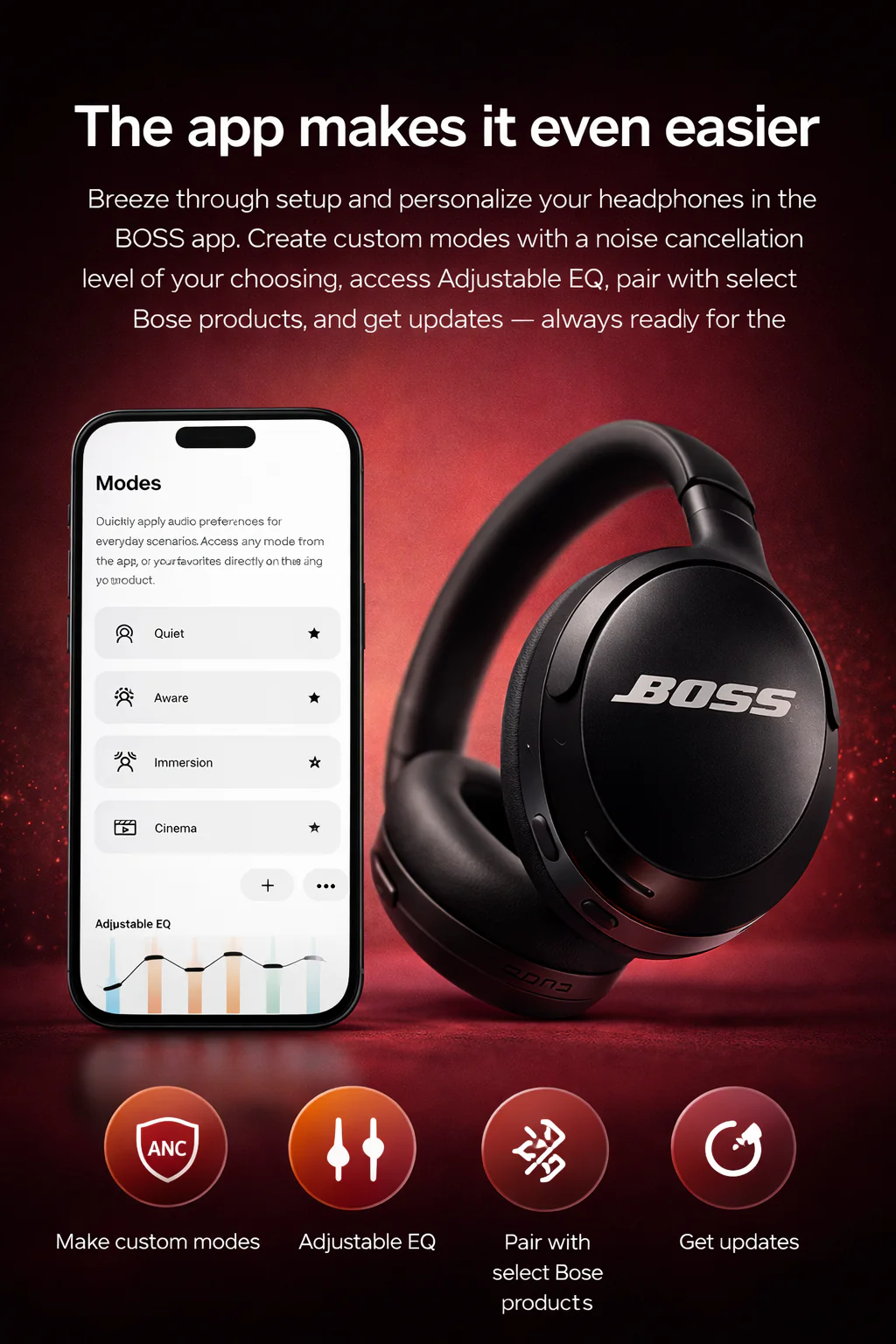 Boss Active Noise Cancelling Headphones with Alexa Voice Control | 40H Battery Life | Premium Sound Quality - Image 15